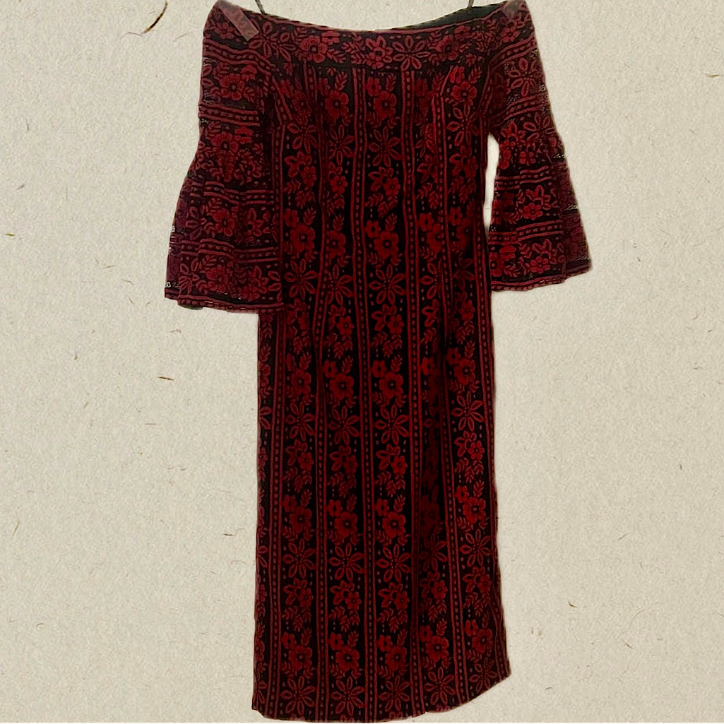 Nwot Cynthia Rowley Red & Black Off-The-Shoulder Lace Floral Dress Size 0